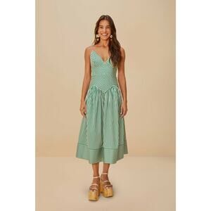 FARM Rio Green Striped Midi Dress NWT